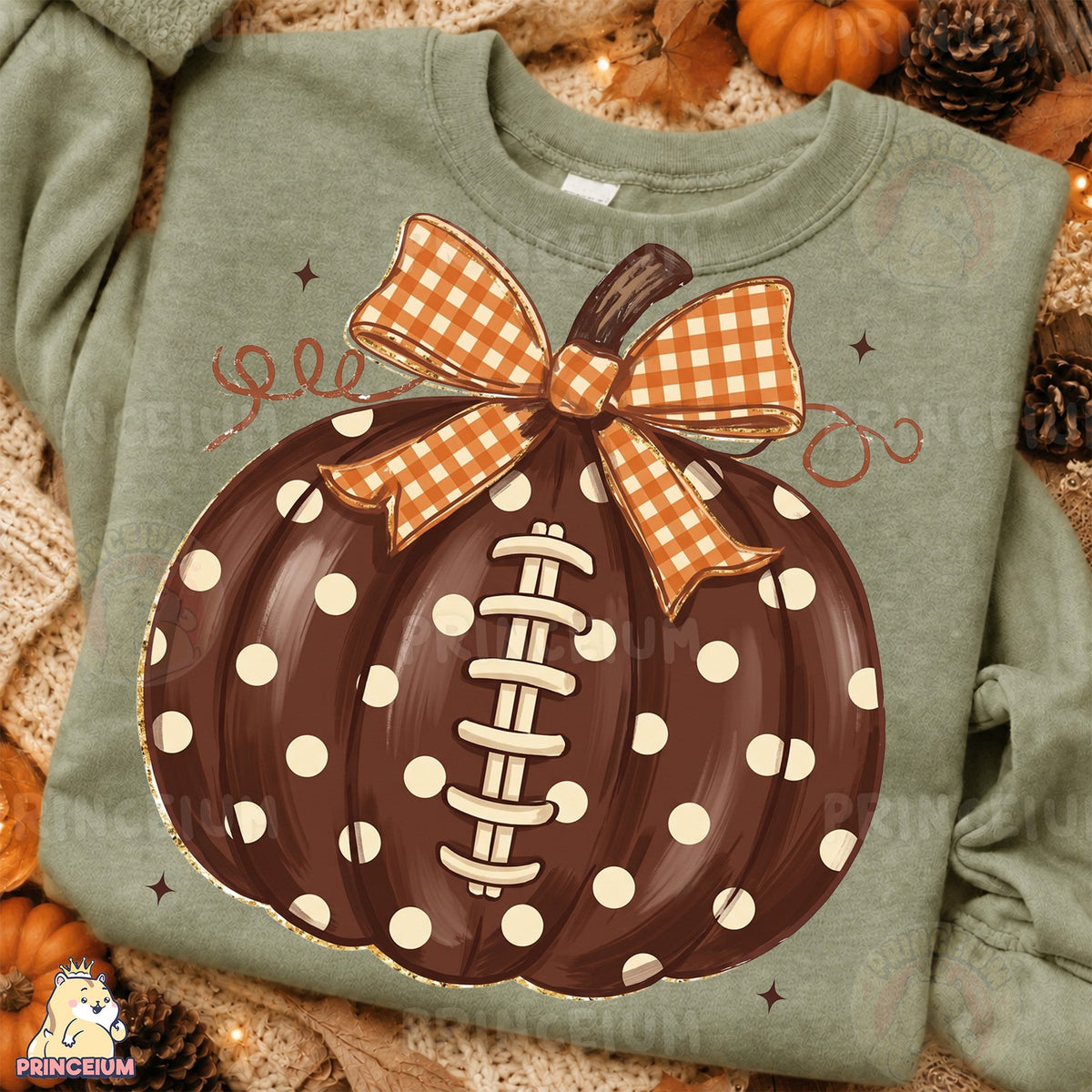 Football Pumpkin with Gingham Bow