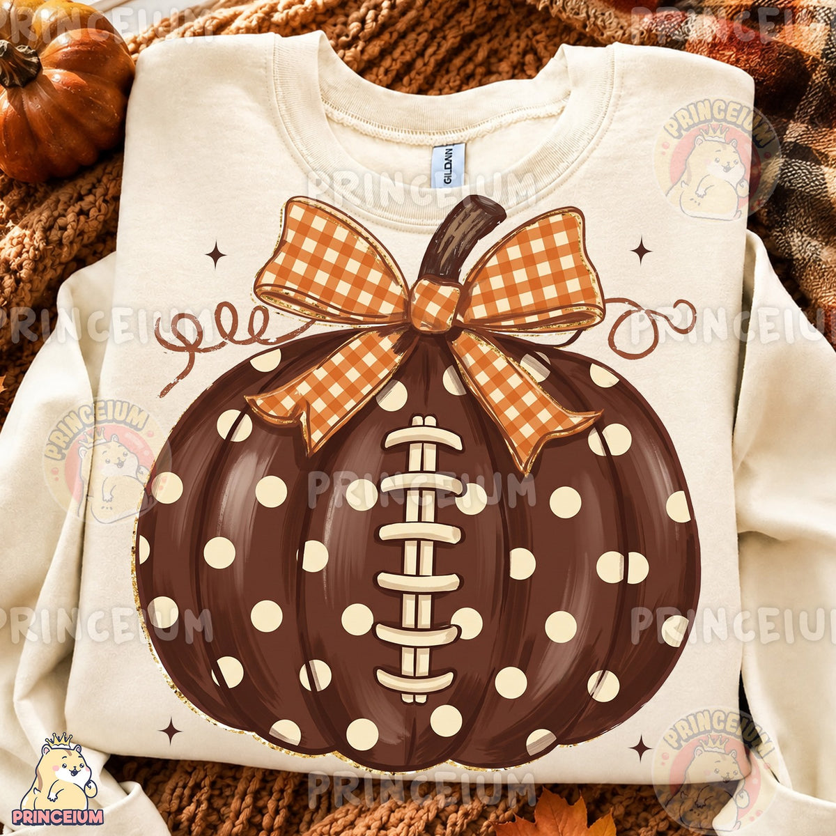 Football Pumpkin with Gingham Bow