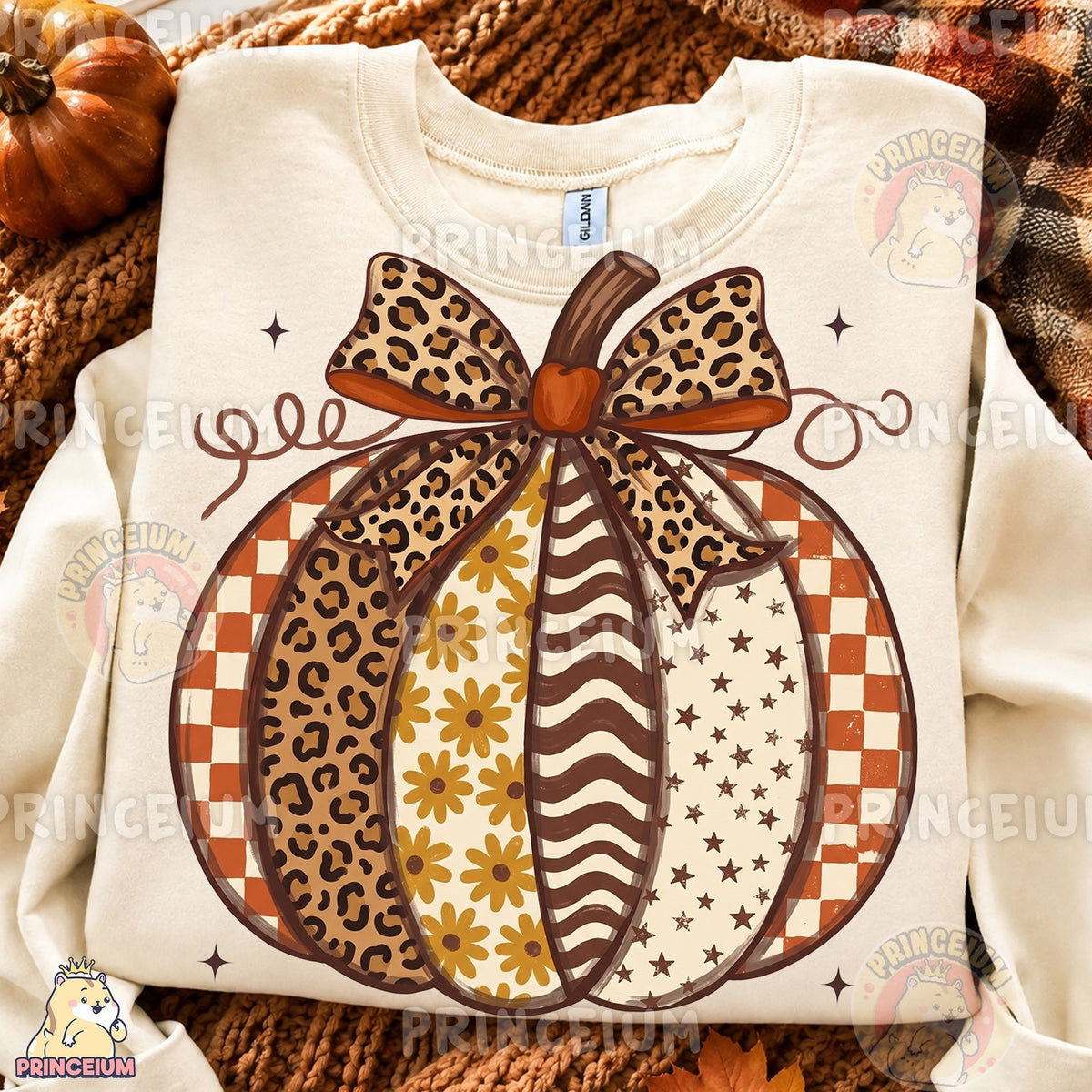 Patchwork Leopard Pumpkin with Bow