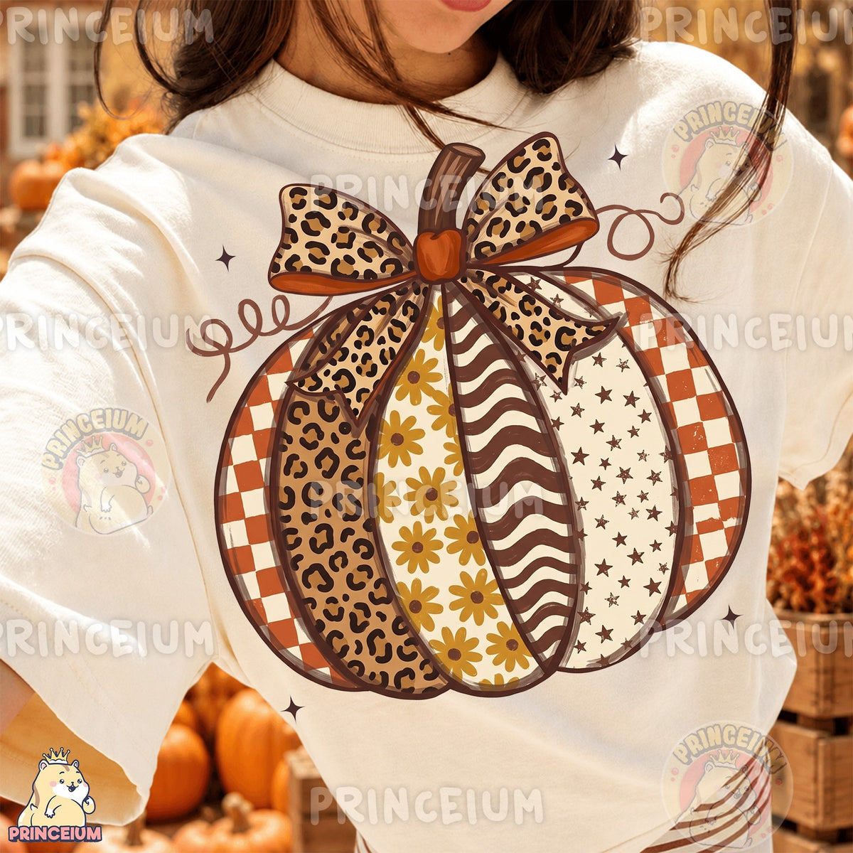 Patchwork Leopard Pumpkin with Bow