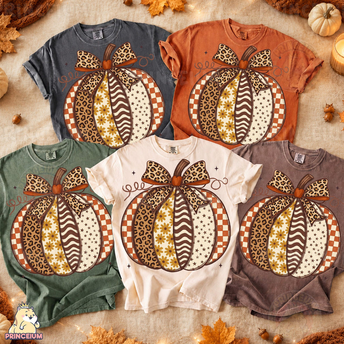 Patchwork Leopard Pumpkin with Bow