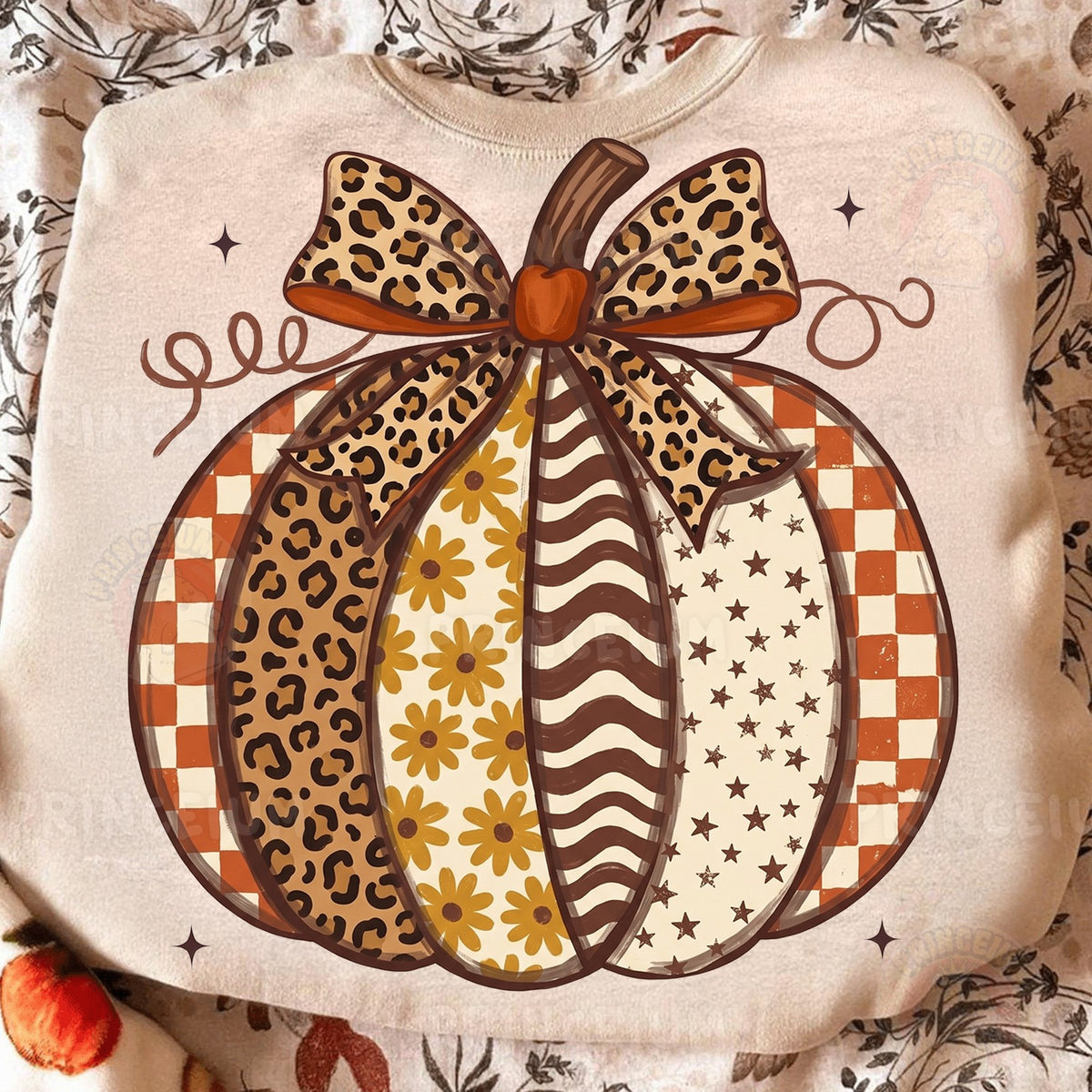 Patchwork Leopard Pumpkin with Bow