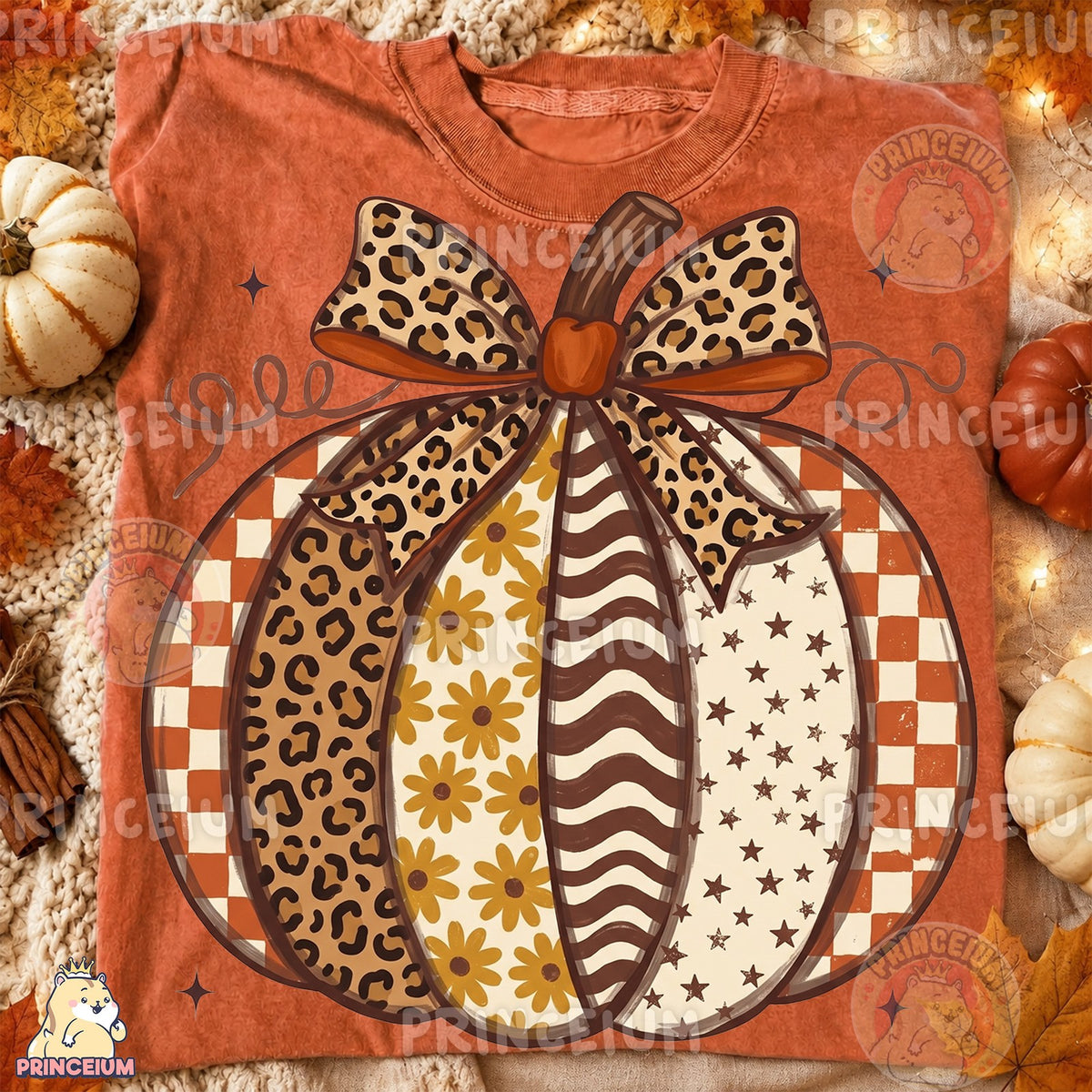 Patchwork Leopard Pumpkin with Bow