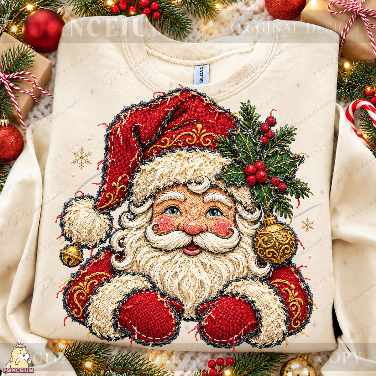 Santa Claus PNG Faux Embroidery Appliqué Christmas Design