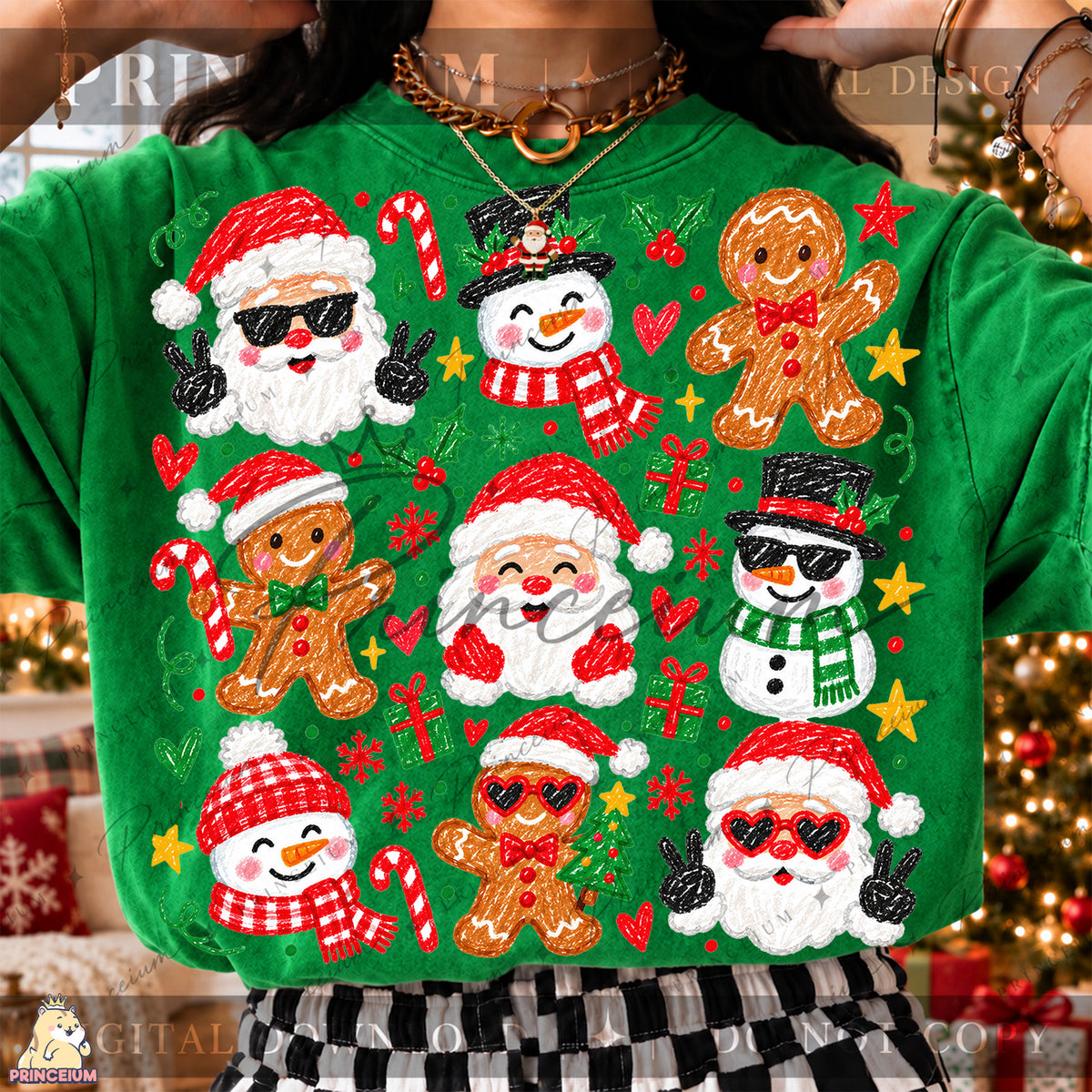 Christmas Doodle PNG – Santa, Snowman & Gingerbread Design  Digital Download
