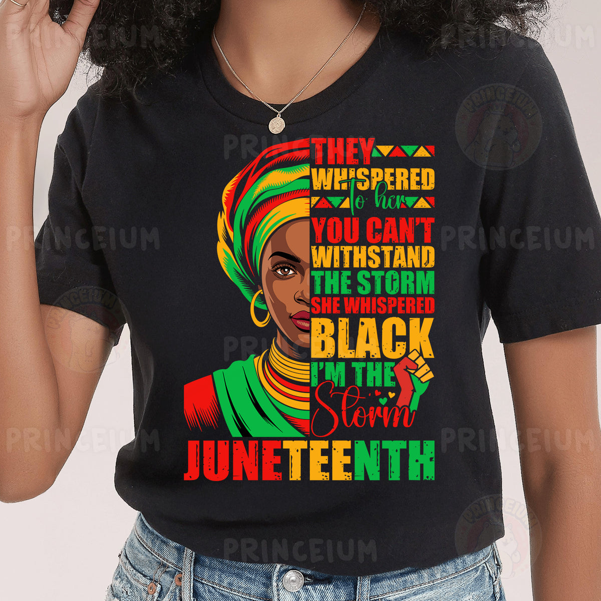 a woman wearing a black t - shirt with a quote on it