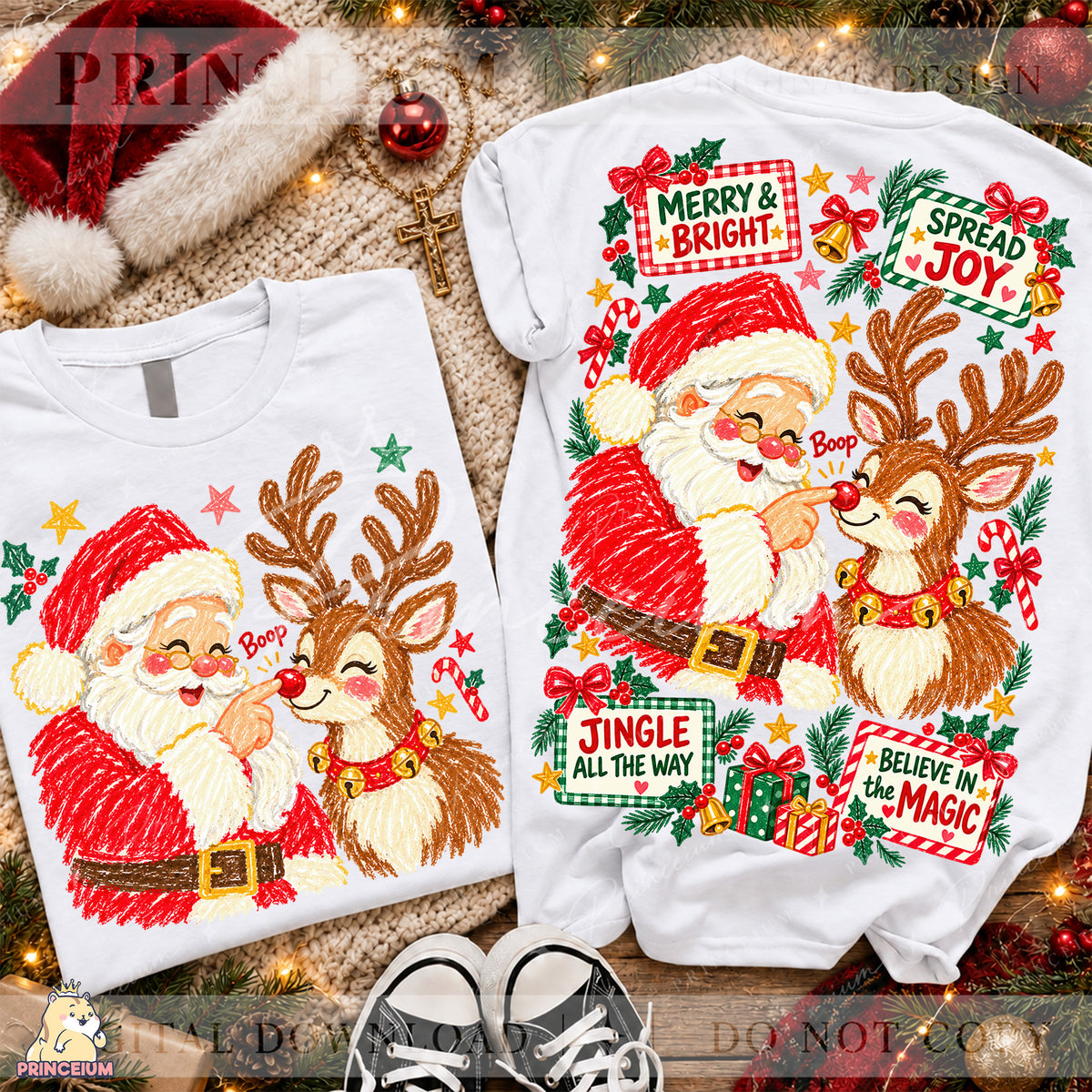 Santa & Reindeer Christmas PNG  Merry & Bright Holiday Design Digital Download