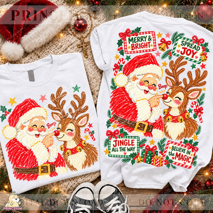 Santa & Reindeer Christmas PNG  Merry & Bright Holiday Design Digital Download