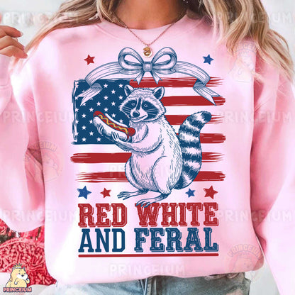 a woman wearing a pink shirt with a raccoon on it
