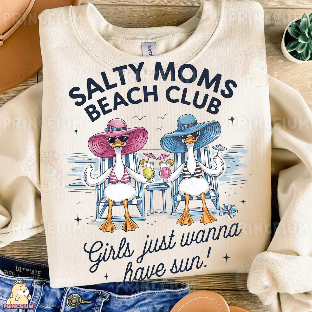 a t - shirt that says salty moms beach club girls just wanna have sun