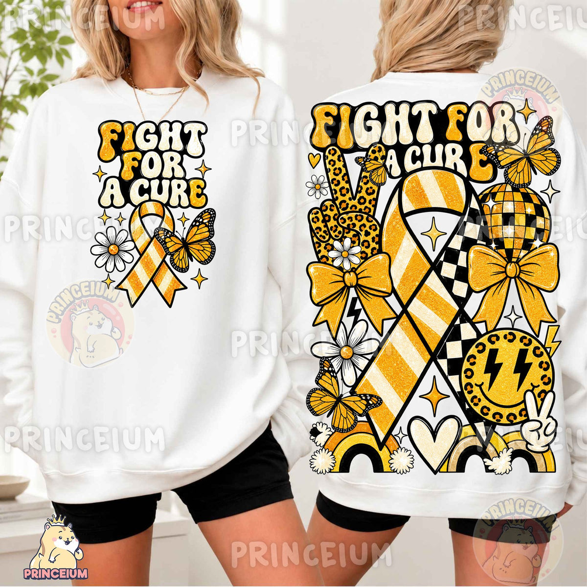 Fight For A Cure Gold Ribbon Front and Back