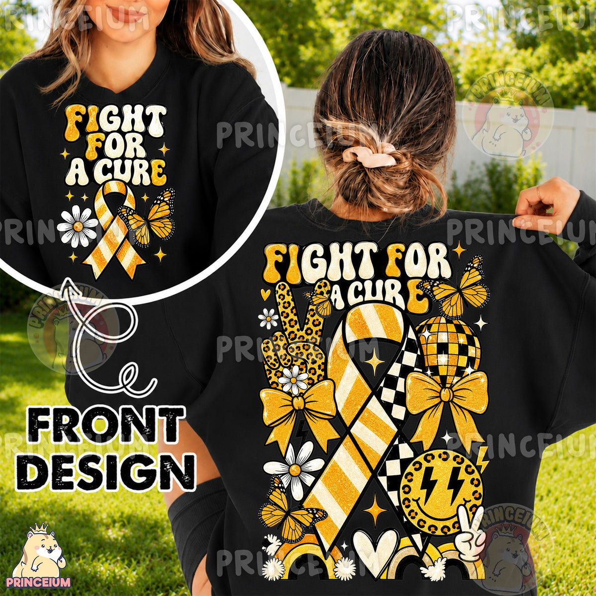 Fight For A Cure Gold Ribbon Front and Back