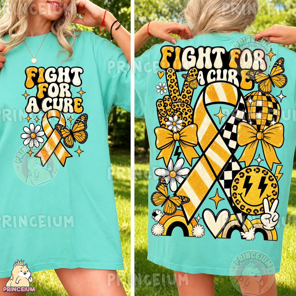 Fight For A Cure Gold Ribbon Front and Back