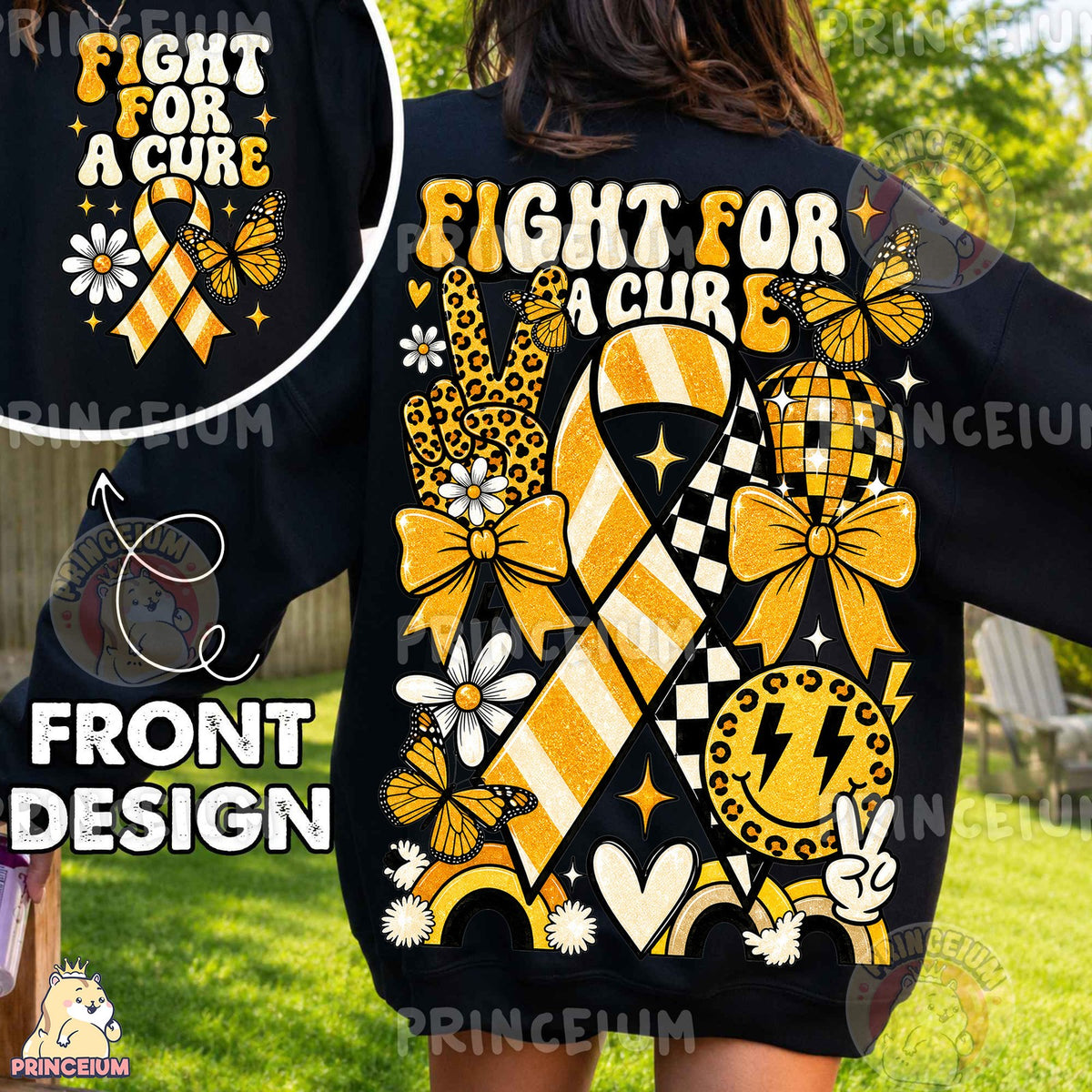 Fight For A Cure Gold Ribbon Front and Back