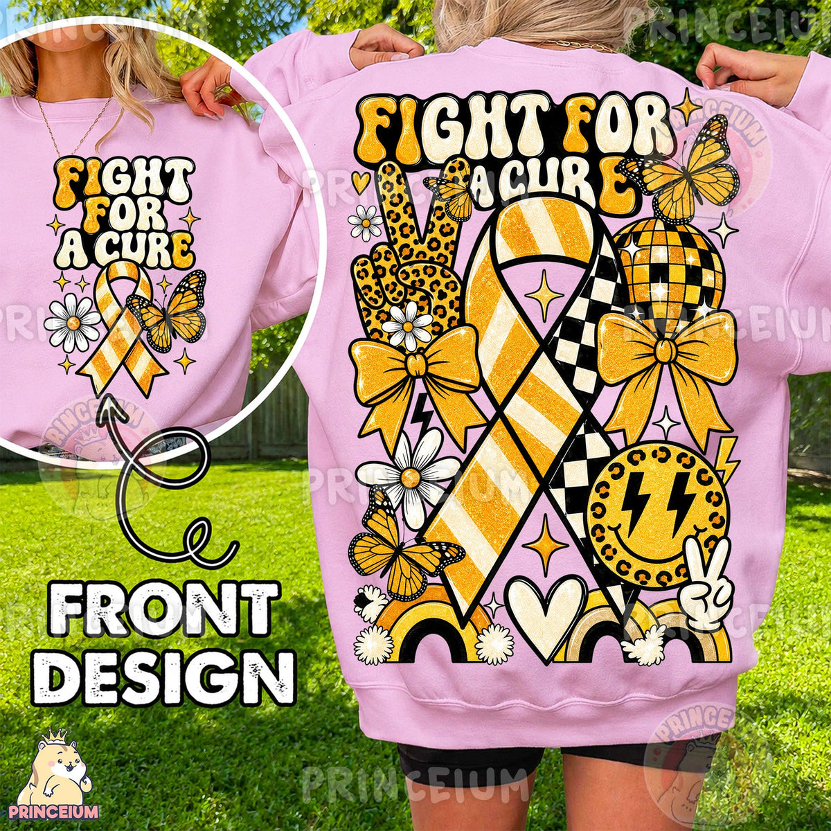 Fight For A Cure Gold Ribbon Front and Back