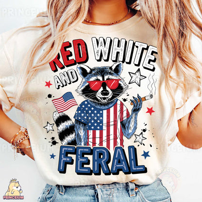 a woman wearing a red white and blue shirt