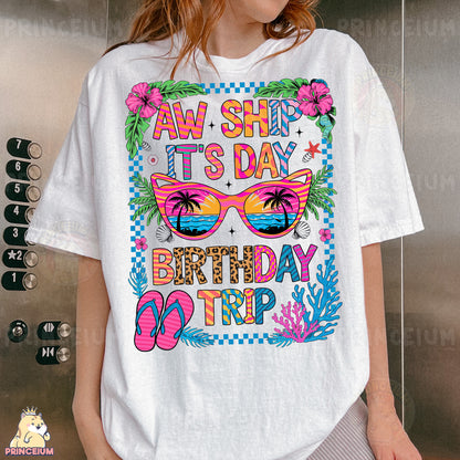 a woman wearing a white t - shirt that says, aw she's it