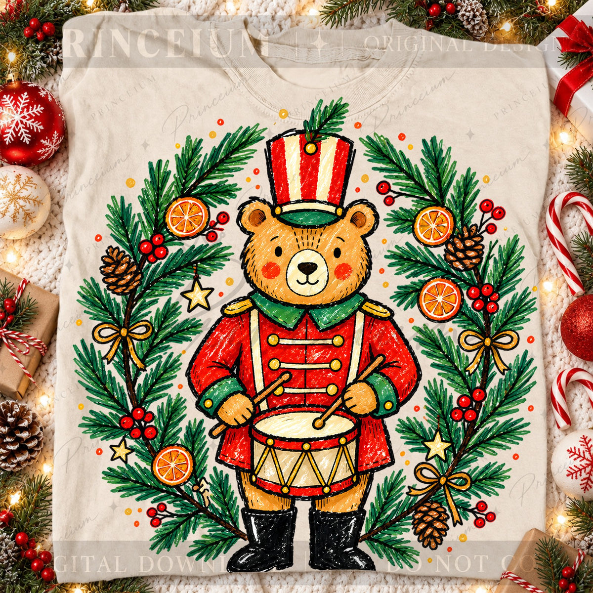 Christmas Drummer Bear Wreath