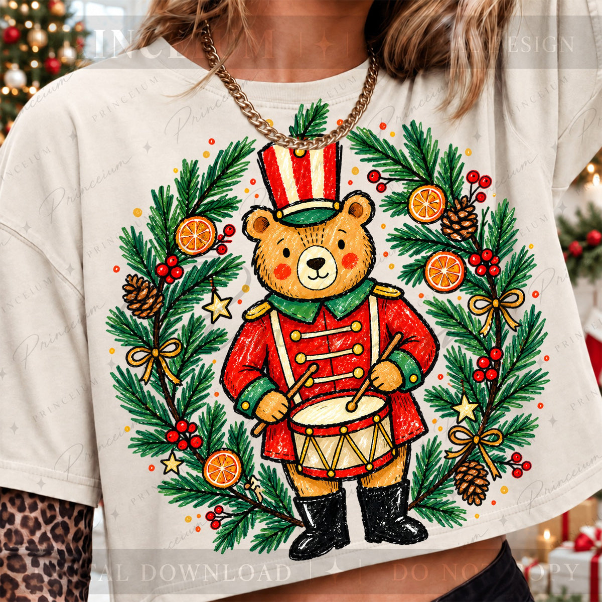 Christmas Drummer Bear Wreath
