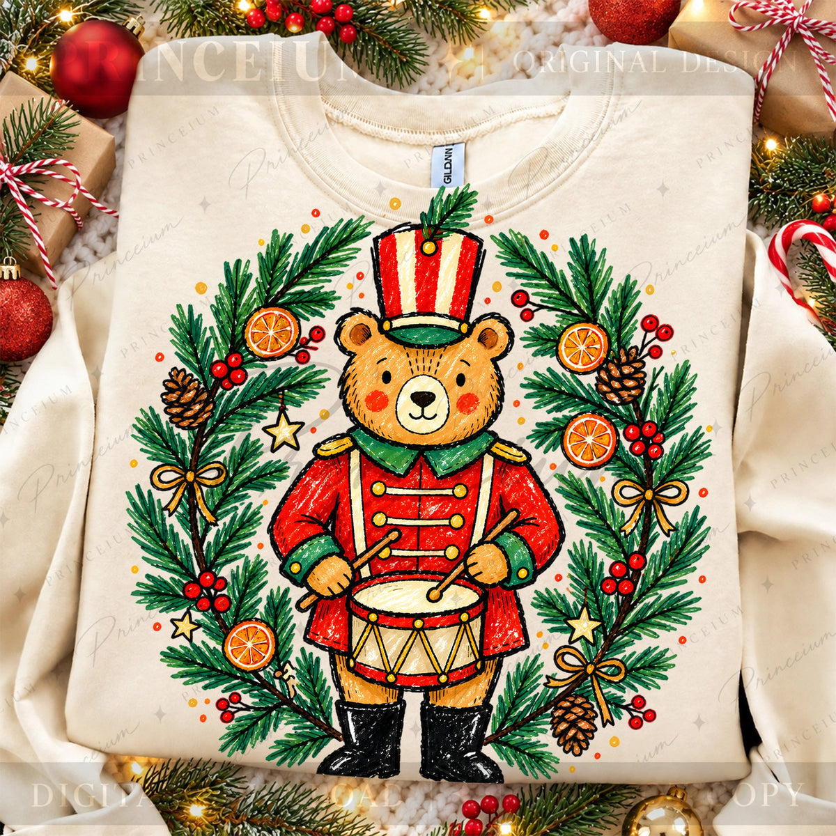 Christmas Drummer Bear Wreath