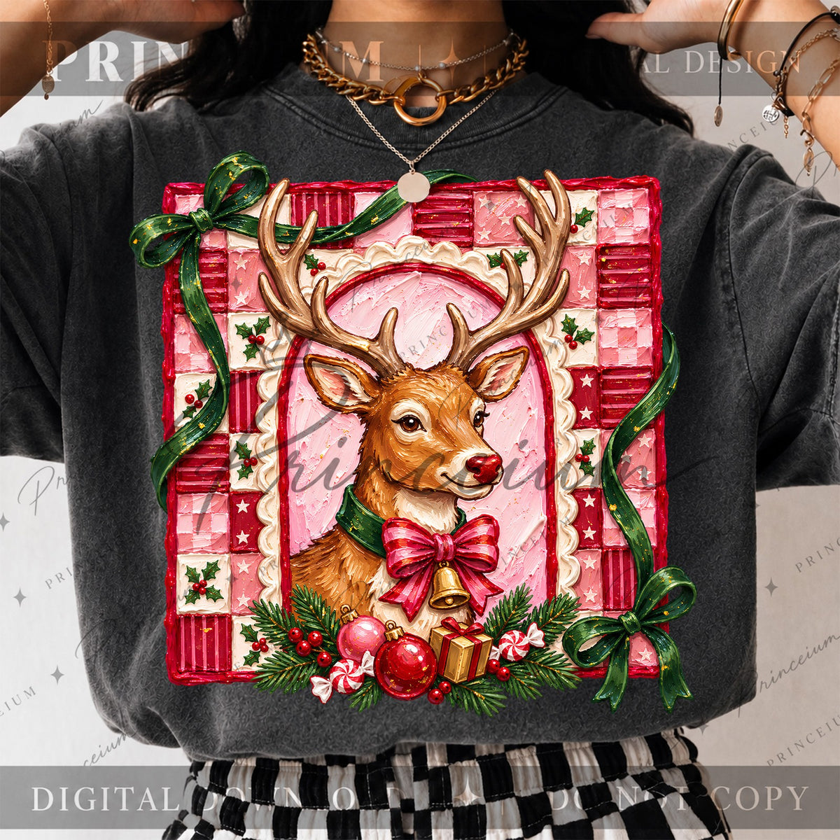 Pink Patchwork Reindeer Christmas