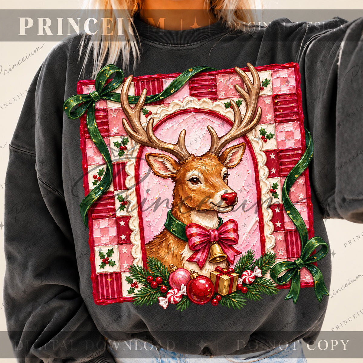 Pink Patchwork Reindeer Christmas