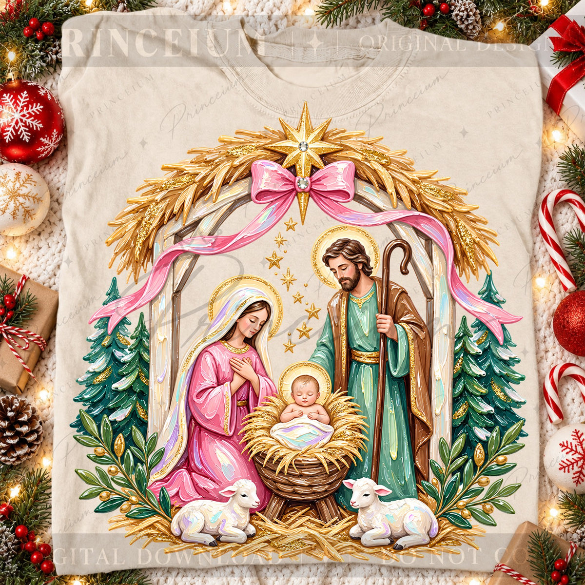 Pink Nativity Scene