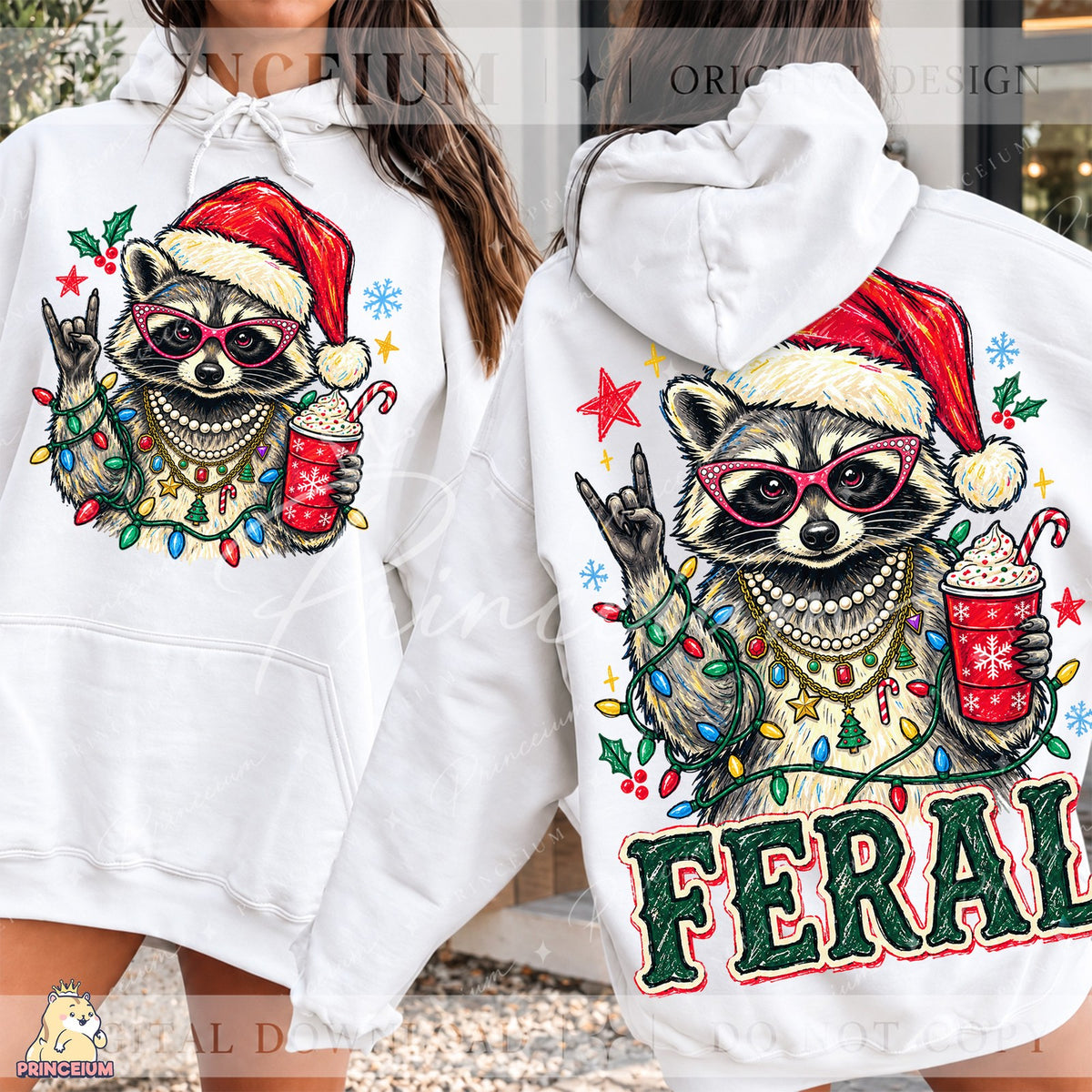 Feral Christmas Raccoon Front and Back