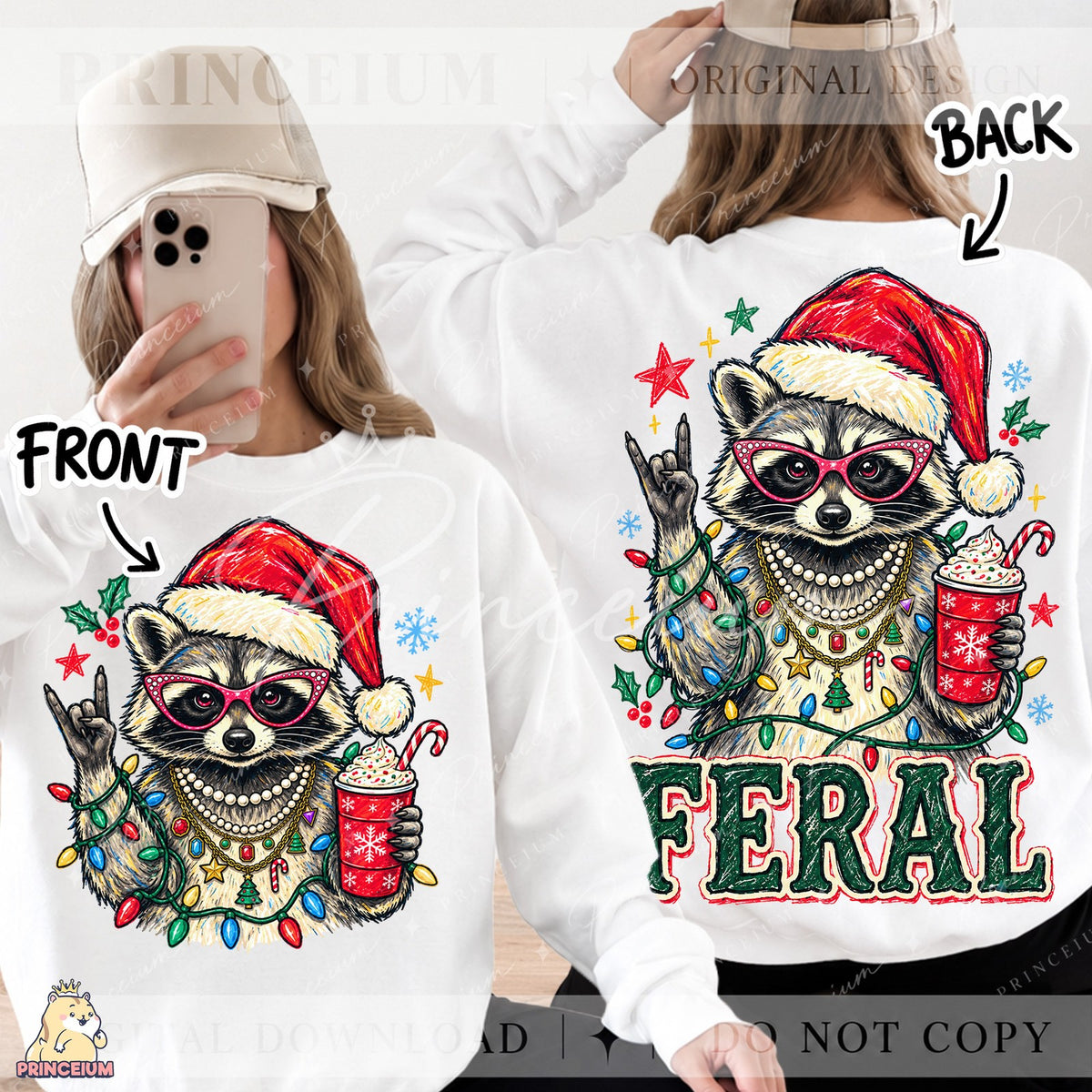Feral Christmas Raccoon Front and Back