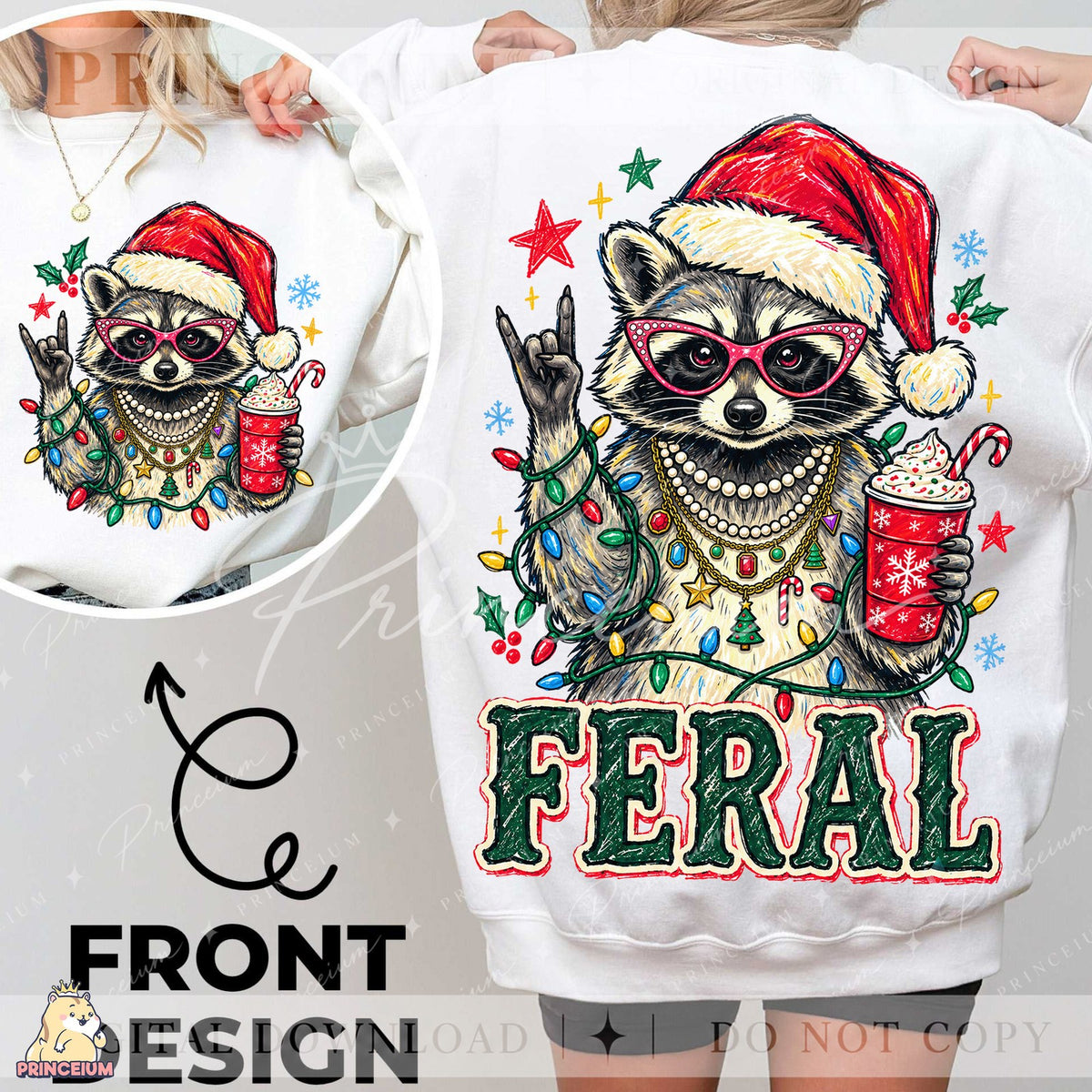 Feral Christmas Raccoon Front and Back
