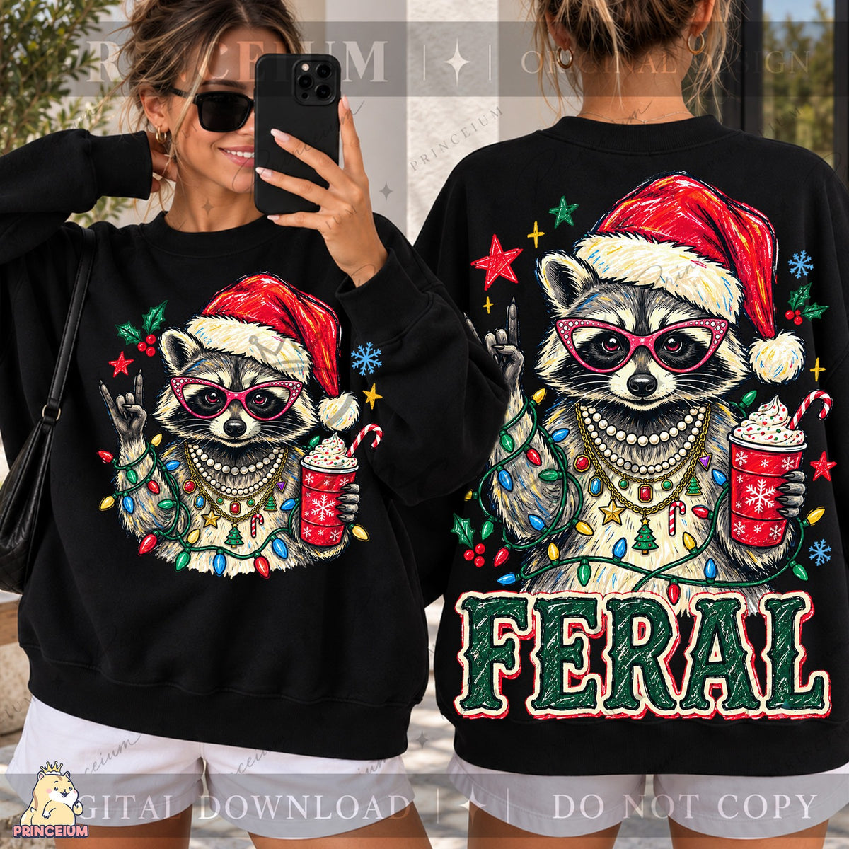 Feral Christmas Raccoon Front and Back