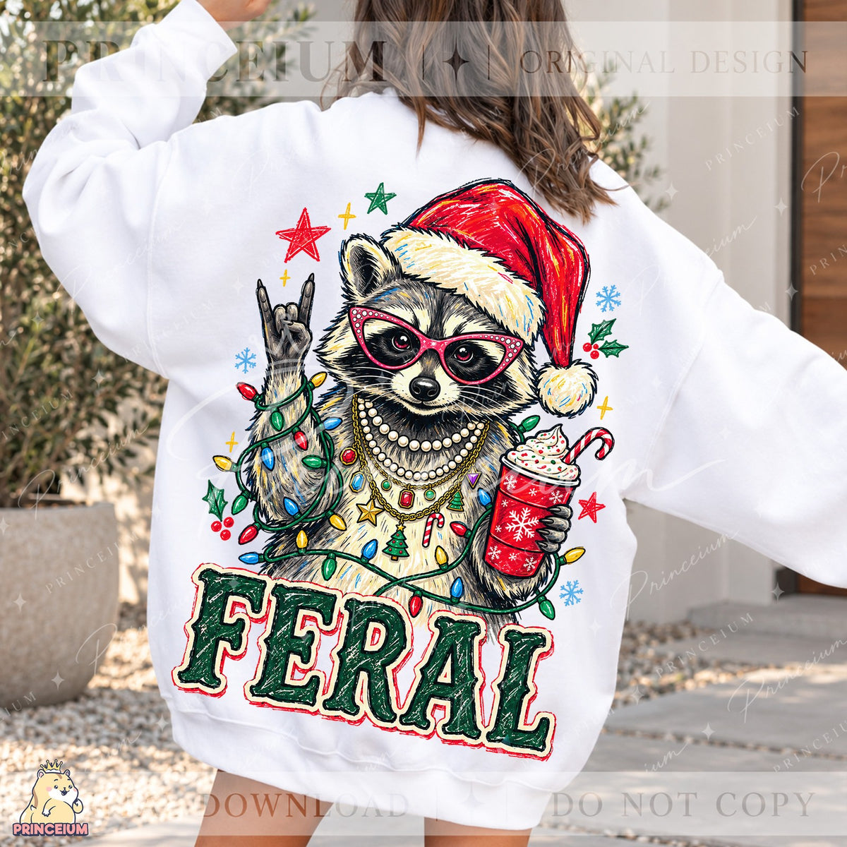 Feral Christmas Raccoon Front and Back