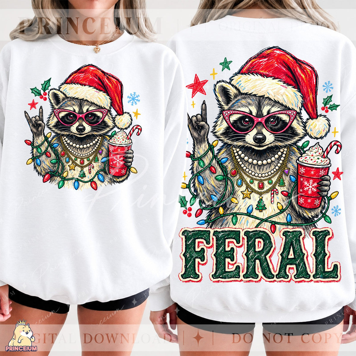 Feral Christmas Raccoon Front and Back