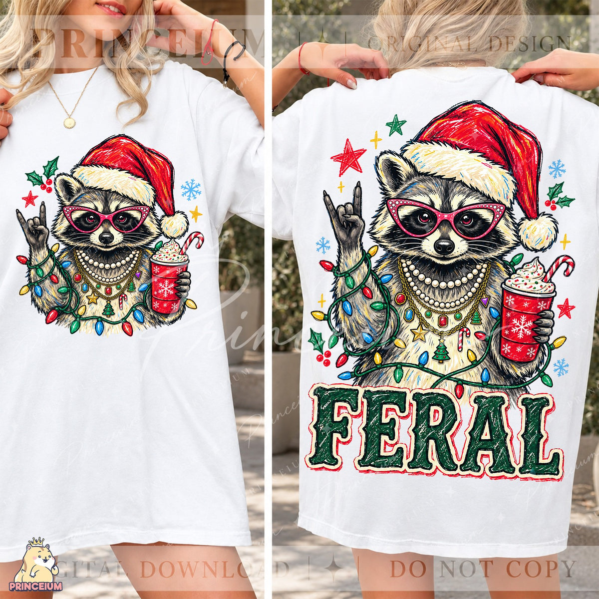Feral Christmas Raccoon Front and Back