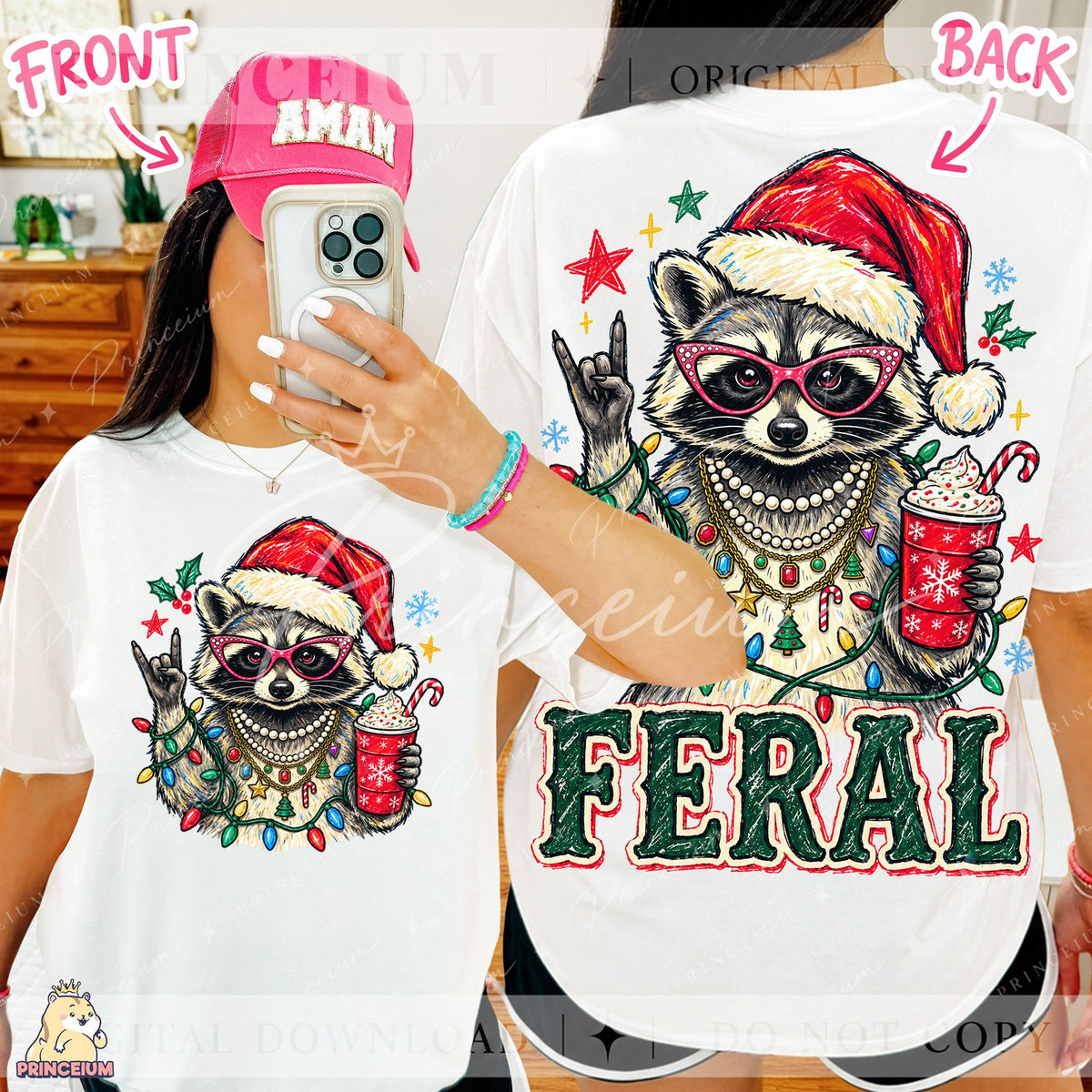 Feral Christmas Raccoon Front and Back