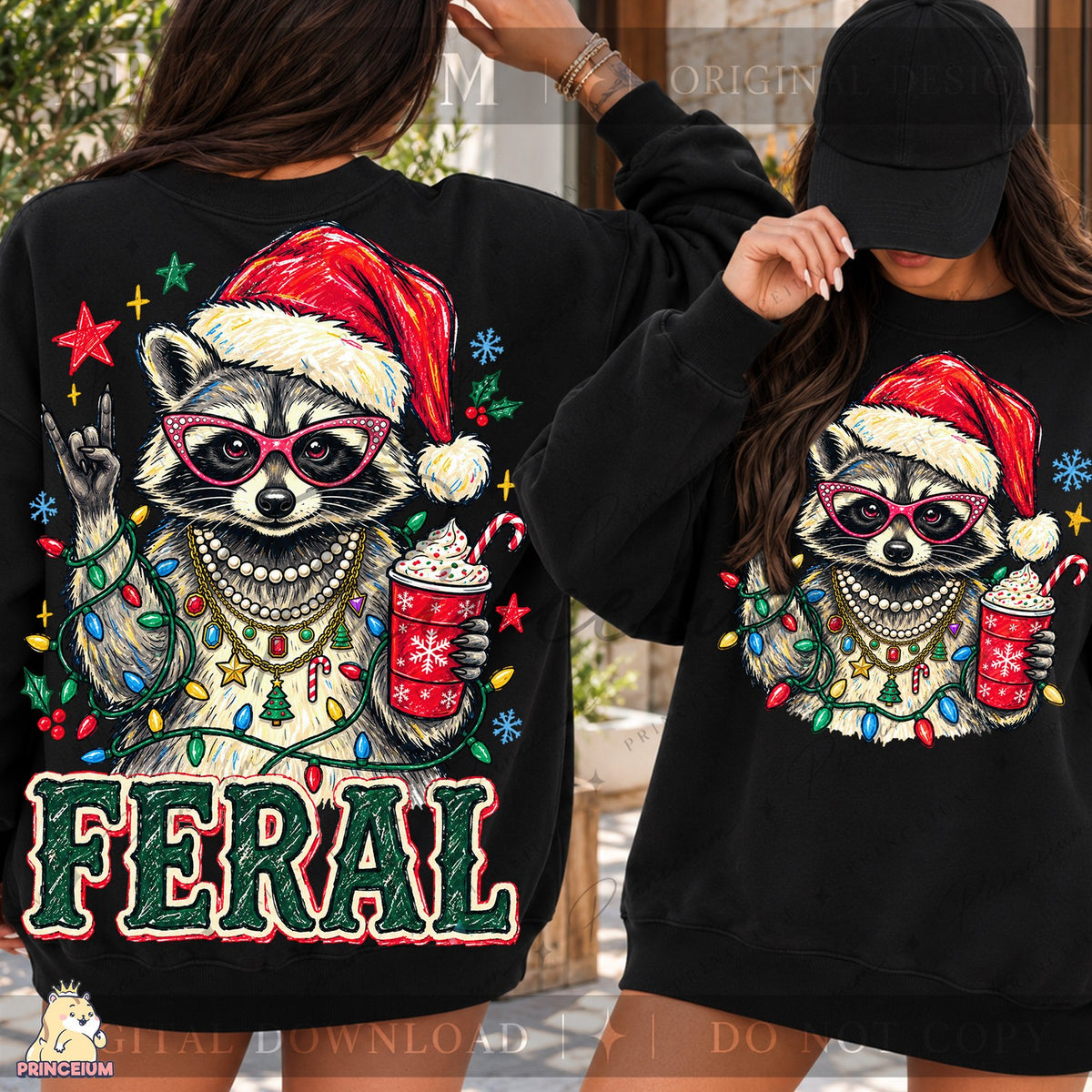 Feral Christmas Raccoon Front and Back