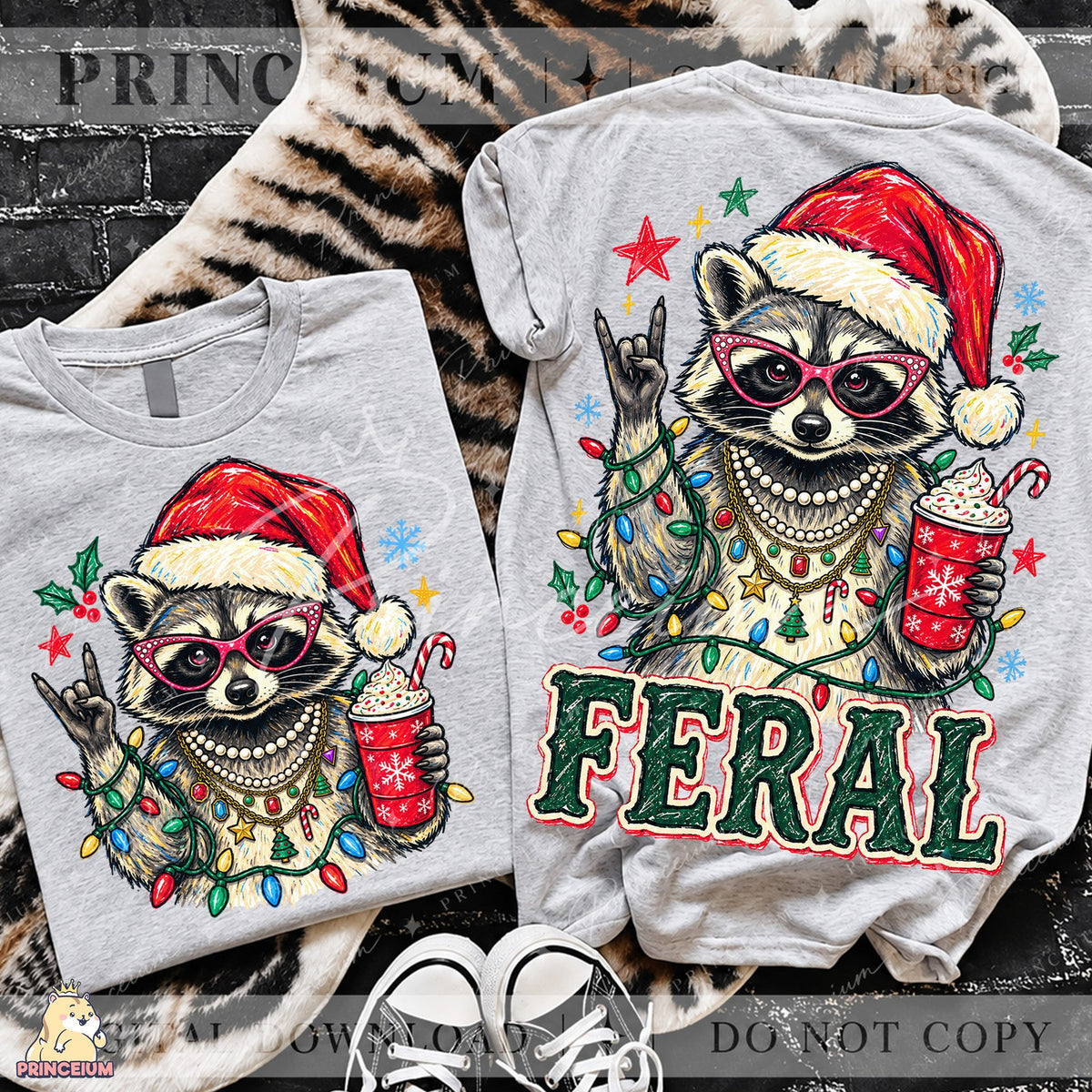 Feral Christmas Raccoon Front and Back