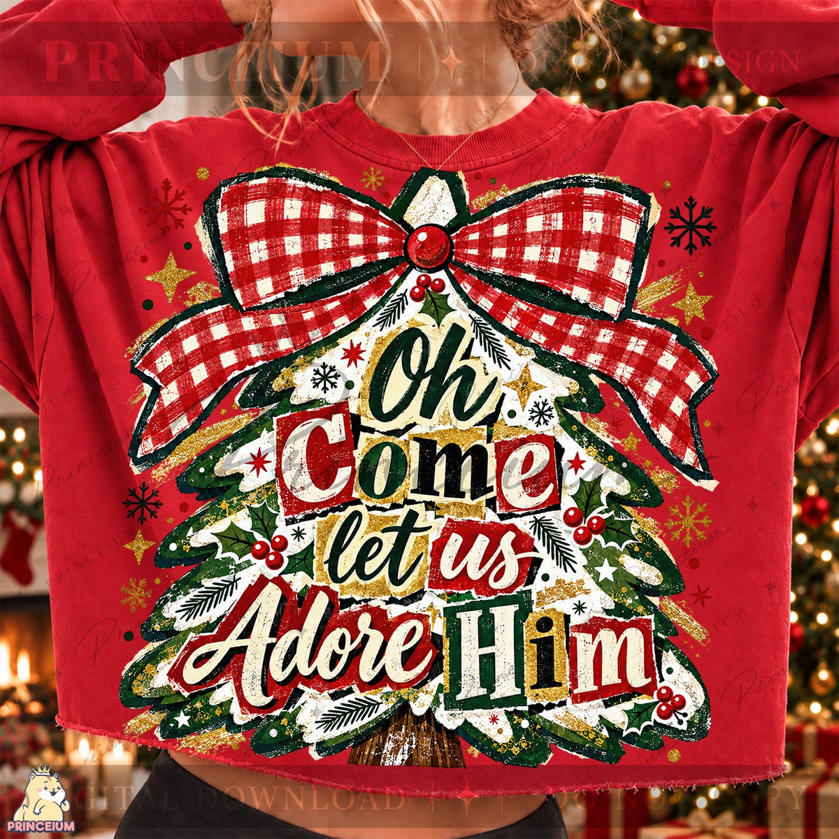 Adore Him Christmas Tree Front and Back