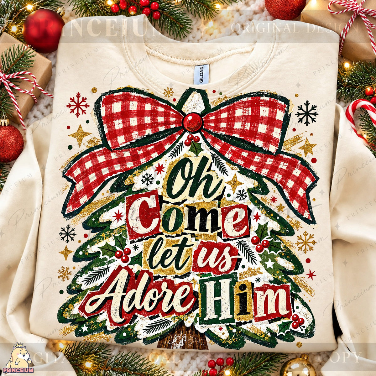 Adore Him Christmas Tree Front and Back