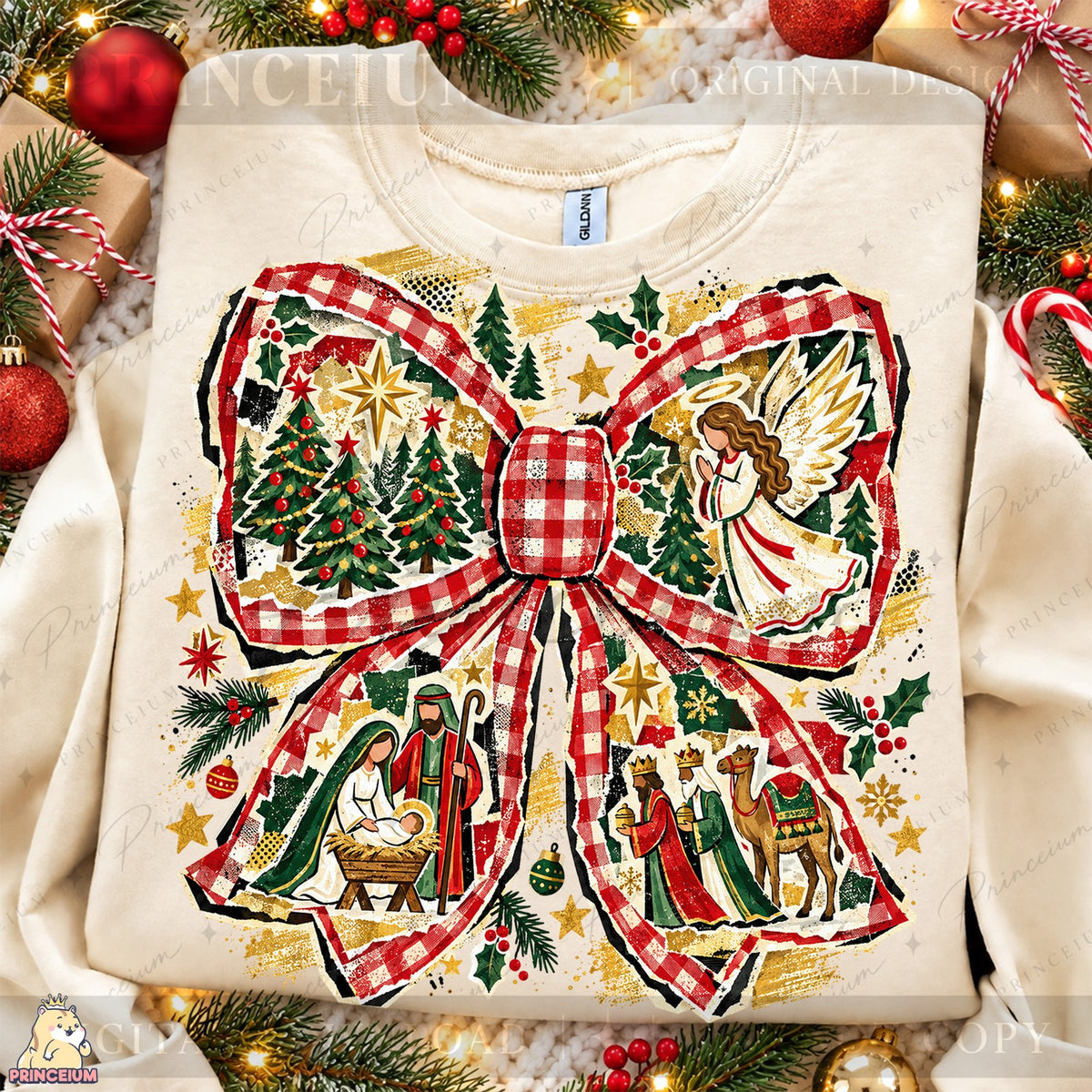 Christmas Bow Nativity Scene