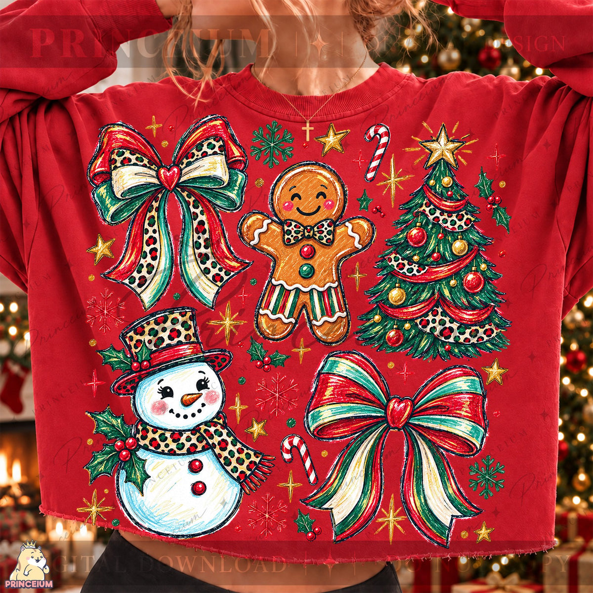 Leopard Bow Christmas Collage Front and Back
