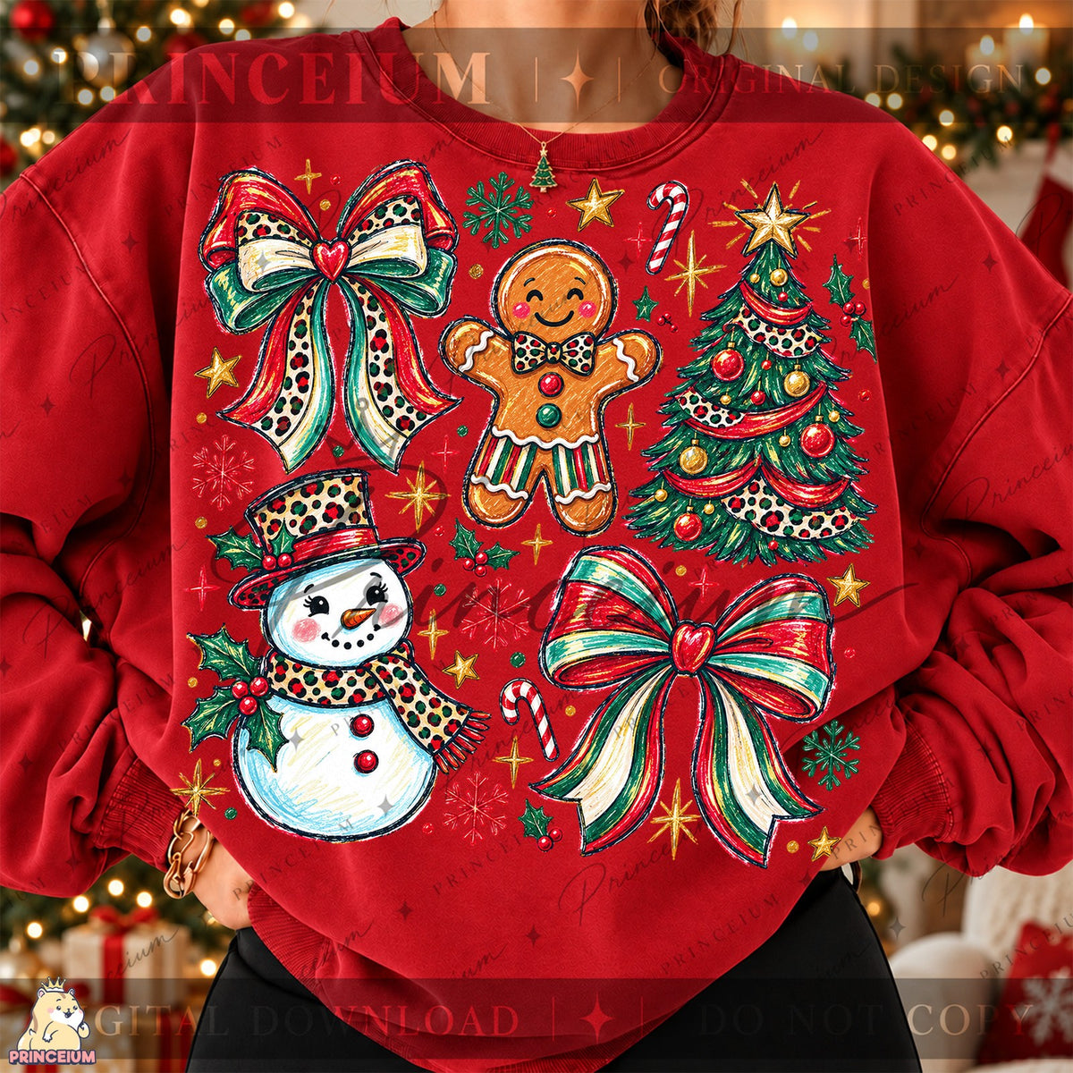 Leopard Bow Christmas Collage Front and Back