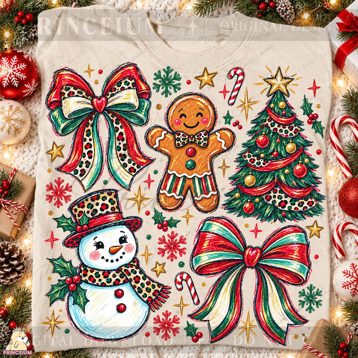 Leopard Bow Christmas Collage Front and Back