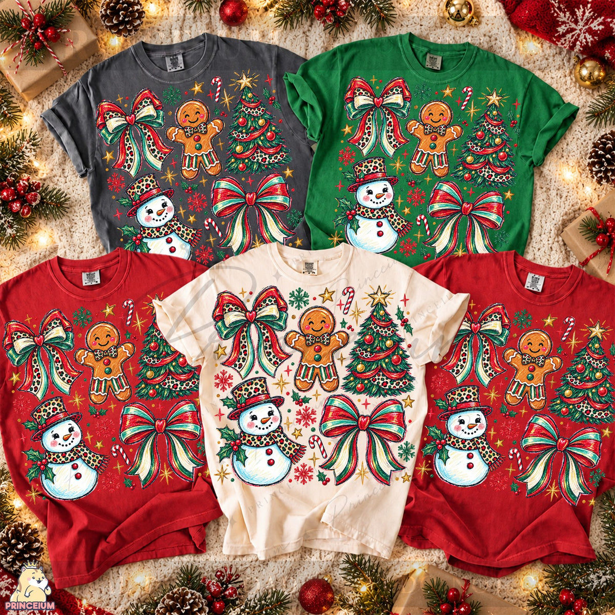 Leopard Bow Christmas Collage Front and Back