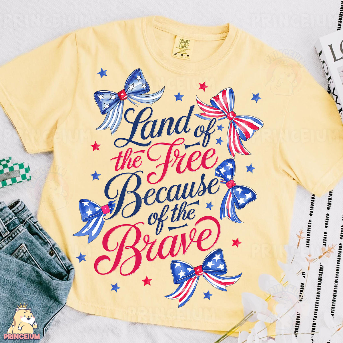 a t - shirt that says land of the free because of the brave