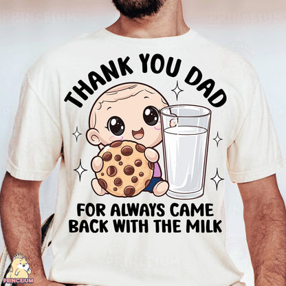 a man holding a cookie and a glass of milk
