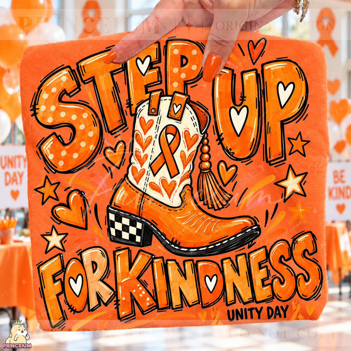Step Up for Kindness PNG – Orange Cowboy Boot Unity Day Design | Instant Digital Download