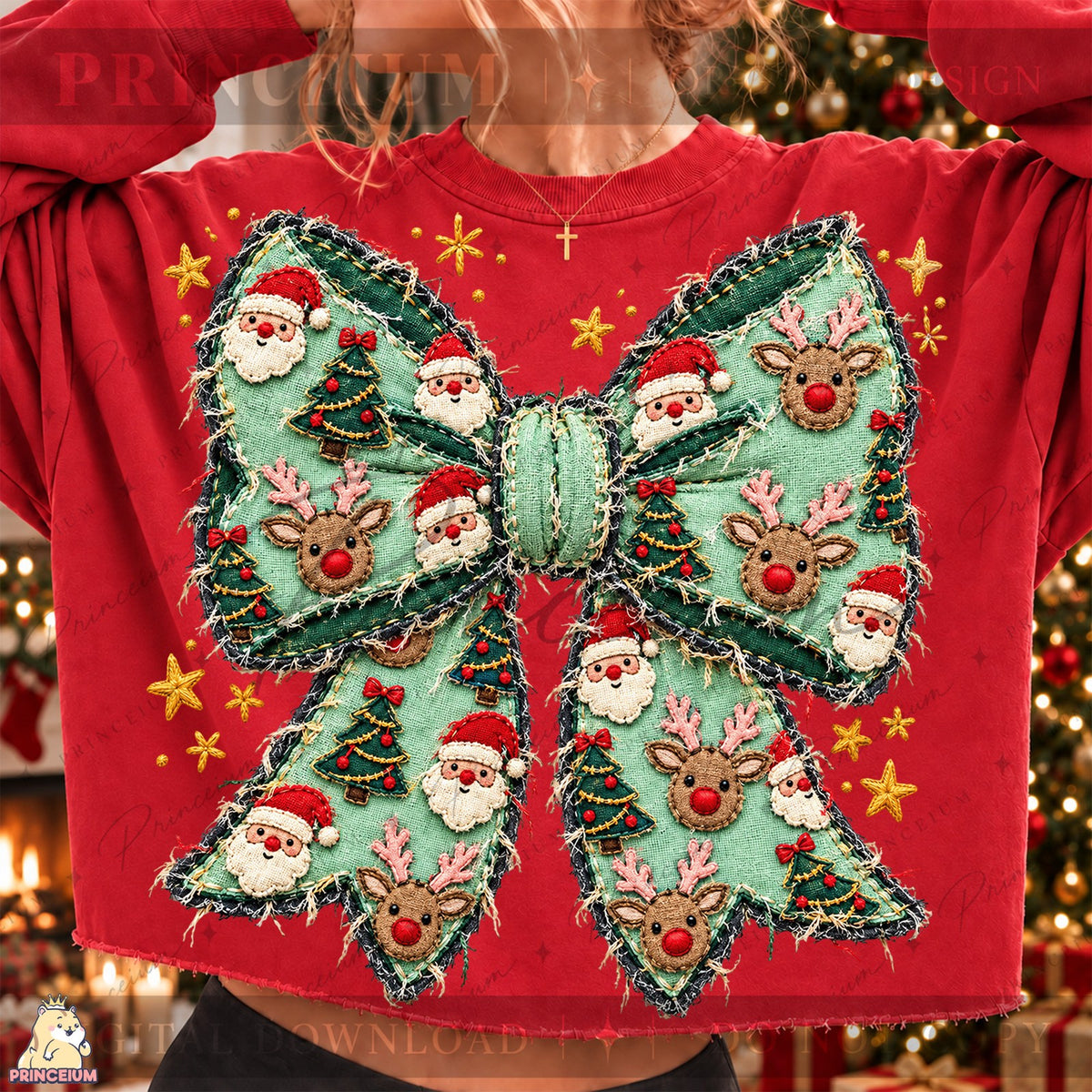 Embroidered Christmas Bow