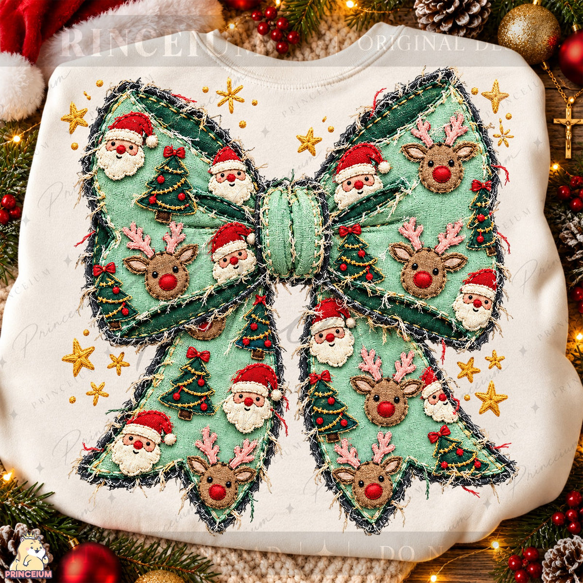 Embroidered Christmas Bow