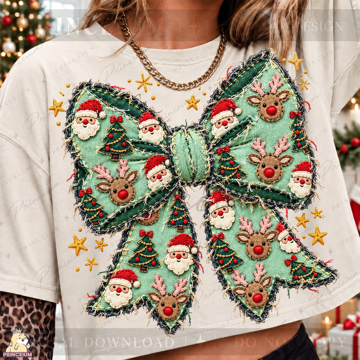 Embroidered Christmas Bow